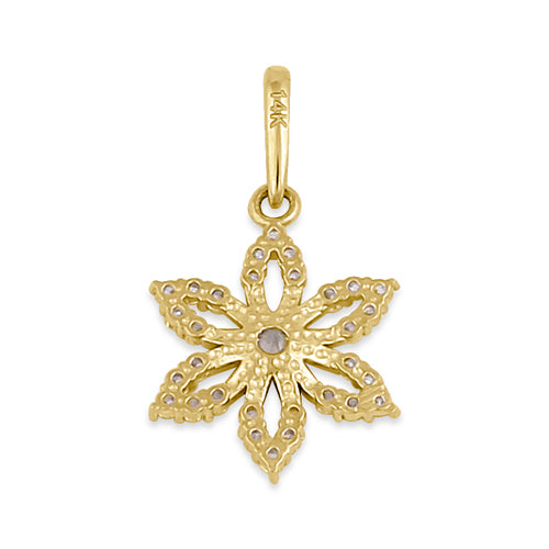 Solid 14K Yellow Gold CZ Lily Flower Pendant