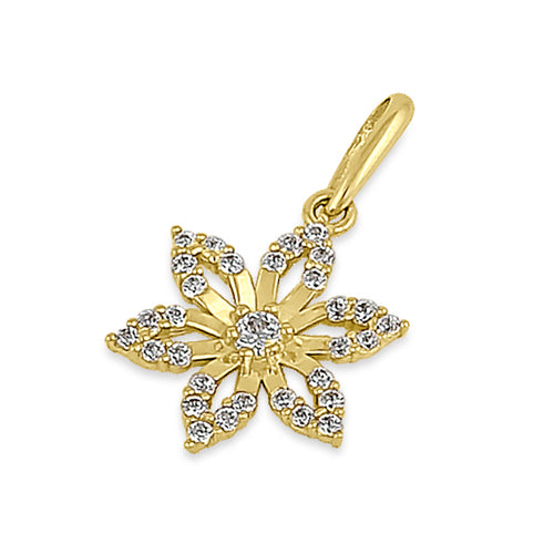 Solid 14K Yellow Gold CZ Lily Flower Pendant