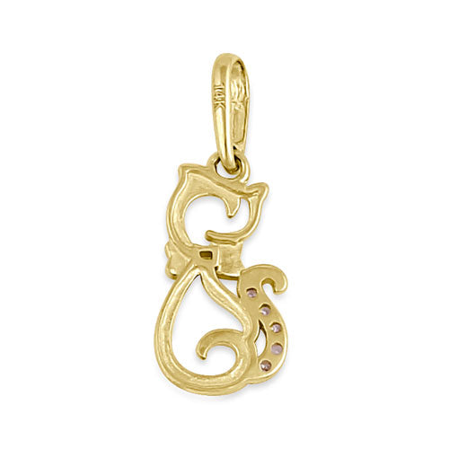 Solid 14K Yellow Gold CZ Cat Pendant