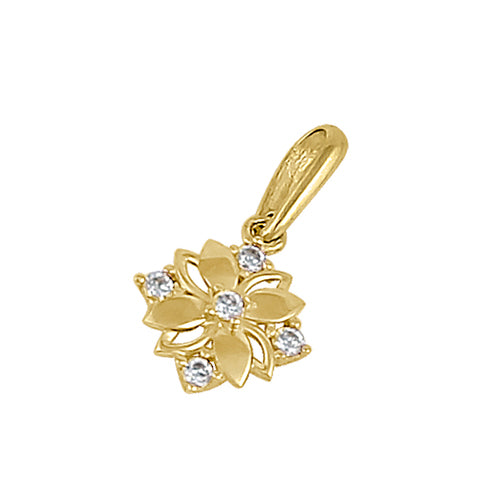 Solid 14K Yellow Gold CZ Flower Pendant