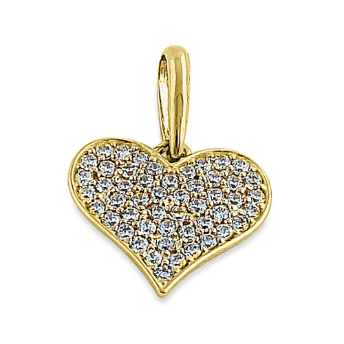 Solid 14K Yellow Gold Heart Pave Round CZ Pendant