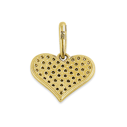 Solid 14K Yellow Gold Heart Pave Round CZ Pendant