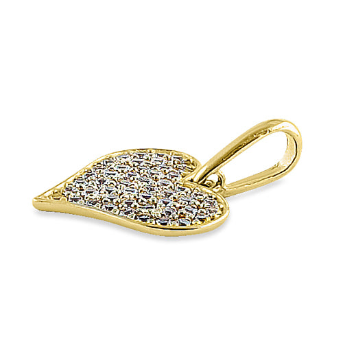 Solid 14K Yellow Gold Heart Pave Round CZ Pendant