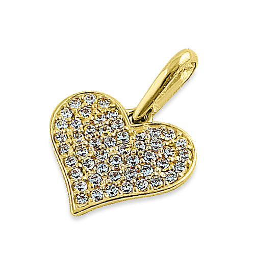 Solid 14K Yellow Gold Heart Pave Round CZ Pendant