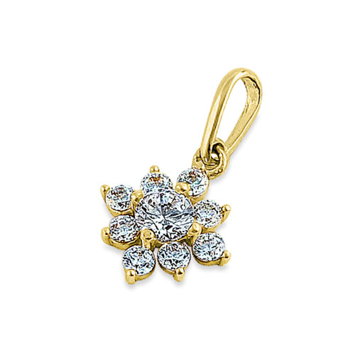 Solid 14K Yellow Gold Artistic Flower Round CZ Pendant