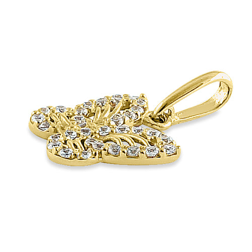 Solid 14K Yellow Gold Monarch Butterfly CZ Pendant