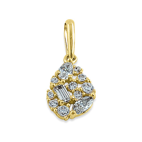 Solid 14K Yellow Gold Oval Cluster CZ Pendant