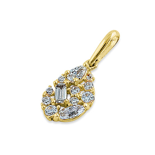 Solid 14K Yellow Gold Oval Cluster CZ Pendant