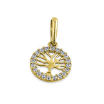 Solid 14K Yellow Gold Tree of Life Round CZ Pendant