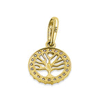 Solid 14K Yellow Gold Tree of Life Round CZ Pendant