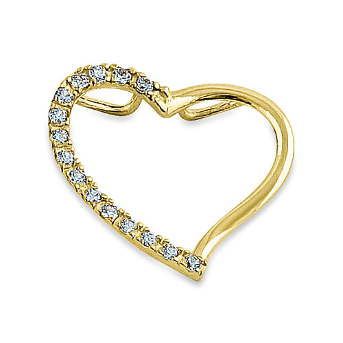 Solid 14K Yellow Gold Heart Accent Round CZ Pendant