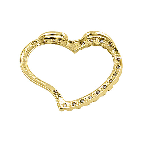 Solid 14K Yellow Gold Heart Accent Round CZ Pendant
