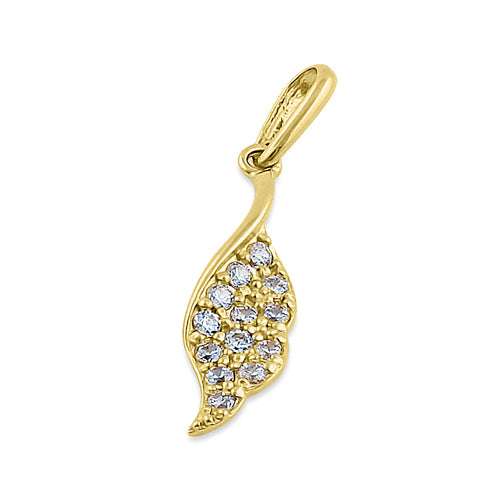 Solid 14K Yellow Gold Leaf CZ Pendant