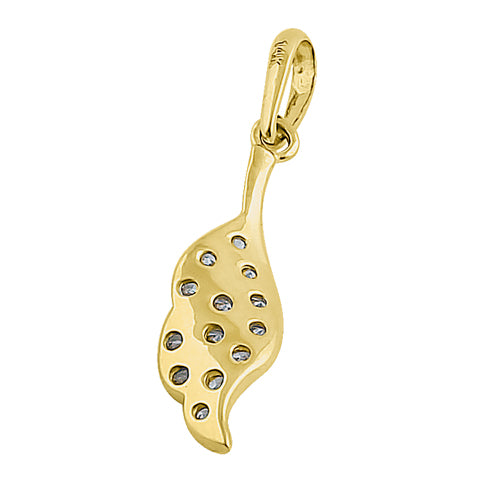 Solid 14K Yellow Gold Leaf CZ Pendant