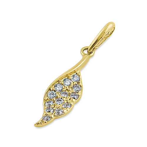 Solid 14K Yellow Gold Leaf CZ Pendant