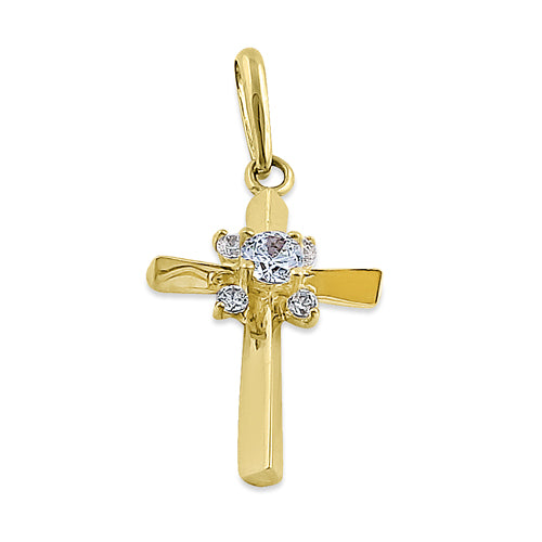 Solid 14K Yellow Gold Ancient Cross CZ Pendant