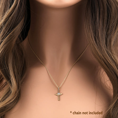 Solid 14K Yellow Gold Ancient Cross CZ Pendant