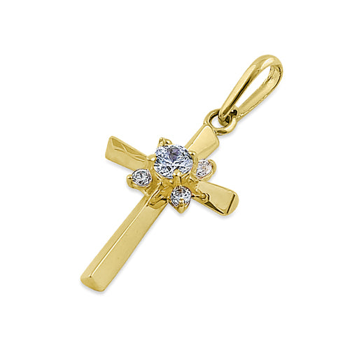 Solid 14K Yellow Gold Ancient Cross CZ Pendant