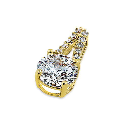 Solid 14K Yellow Gold Vintage Round CZ Pendant