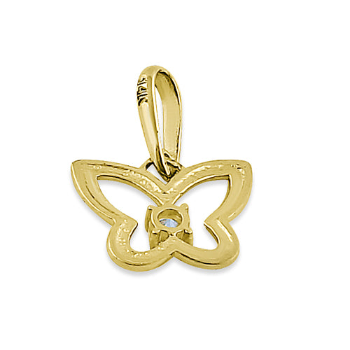 Solid 14K Yellow Gold Butterfly Outline CZ Pendant