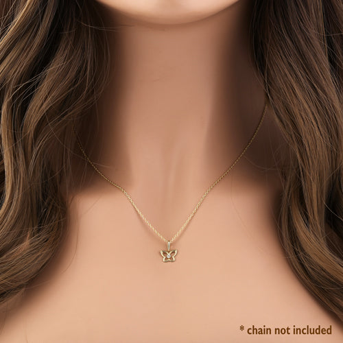 Solid 14K Yellow Gold Butterfly Outline CZ Pendant