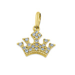 Solid 14K Yellow Gold Queen's Crown CZ Pendant