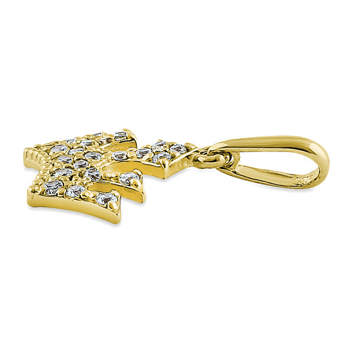 Solid 14K Yellow Gold Queen's Crown CZ Pendant