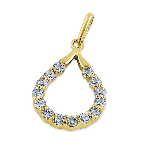 Solid 14K Yellow Gold Artistic Drop CZ Pendant