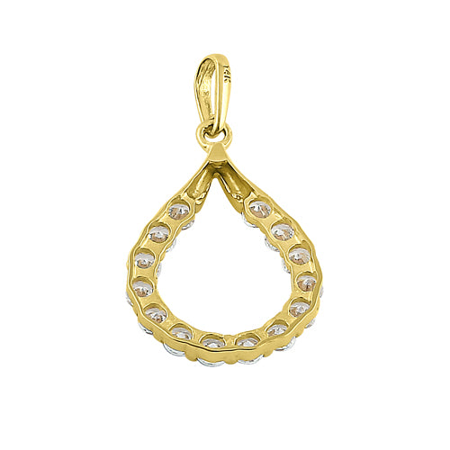 Solid 14K Yellow Gold Artistic Drop CZ Pendant