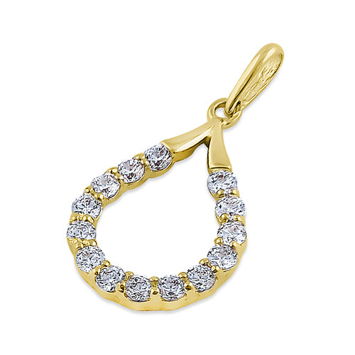 Solid 14K Yellow Gold Artistic Drop CZ Pendant