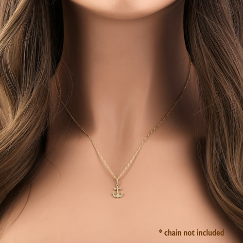 Solid 14K Yellow Gold Anchor CZ Pendant