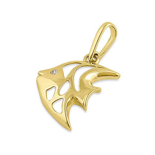 Solid 14K Yellow Gold Angelfish CZ Pendant