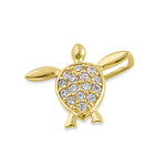 Solid 14K Yellow Gold Sea Turtle CZ Pendant