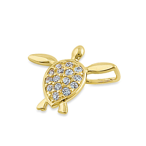 Solid 14K Yellow Gold Sea Turtle CZ Pendant