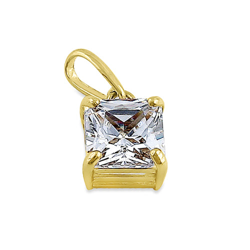 Solid 14K Yellow Gold Classic Princess Cut CZ Pendant