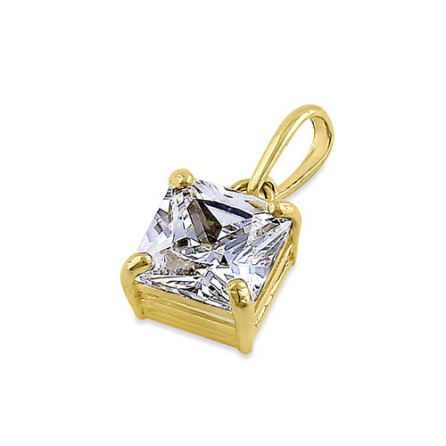 Solid 14K Yellow Gold Classic Princess Cut CZ Pendant