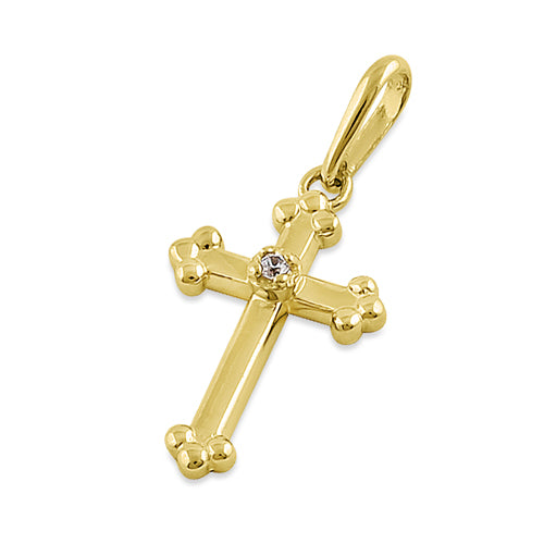 Solid 14K Yellow Gold Vintage Cross CZ Pendant