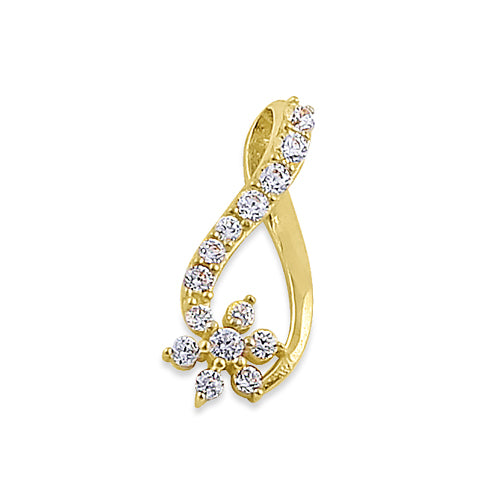 Solid 14K Yellow Gold Flower CZ Pendant