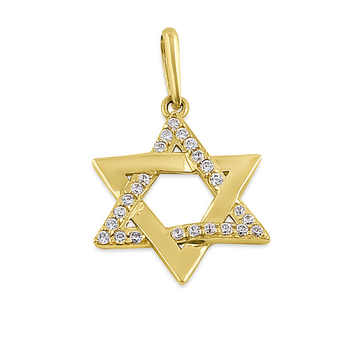 Solid 14K Yellow Gold Star of David CZ Pendant