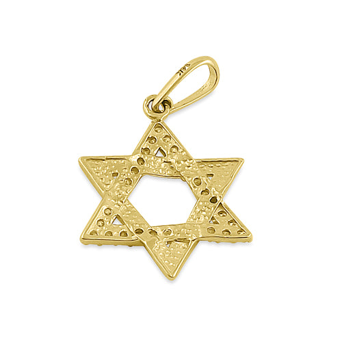 Solid 14K Yellow Gold Star of David CZ Pendant