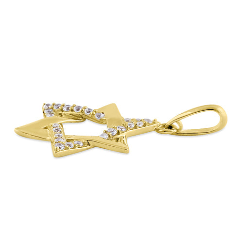 Solid 14K Yellow Gold Star of David CZ Pendant