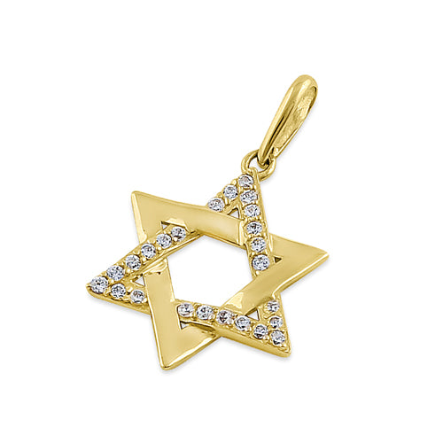 Solid 14K Yellow Gold Star of David CZ Pendant