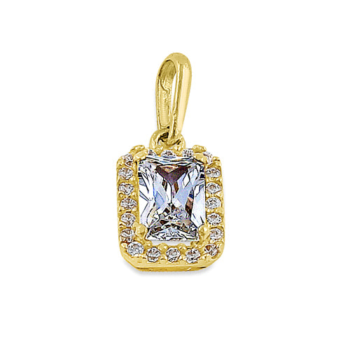 Solid 14K Yellow Gold Halo Emerald Cut CZ Pendant