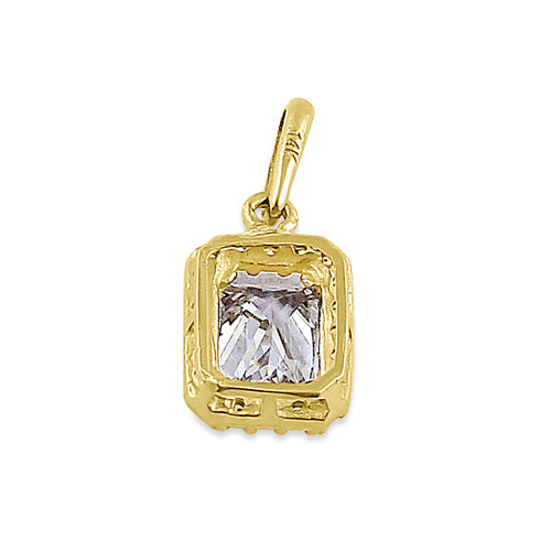 Solid 14K Yellow Gold Halo Emerald Cut CZ Pendant