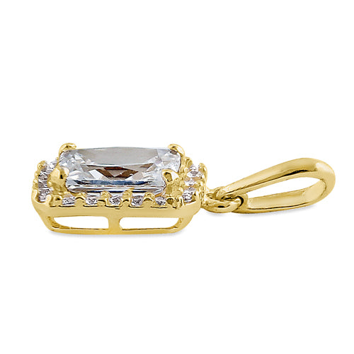 Solid 14K Yellow Gold Halo Emerald Cut CZ Pendant