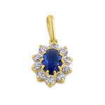 Solid 14K Yellow Gold Oval Blue Sapphire CZ Pendant