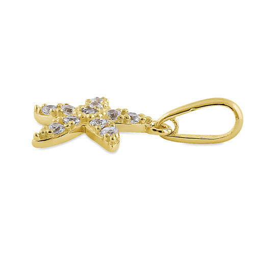 Solid 14K Yellow Gold Starfish CZ Pendant