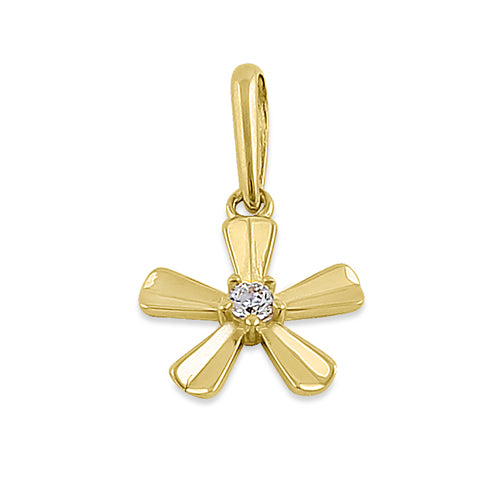 Solid 14K Yellow Gold Groovy Flower CZ Pendant