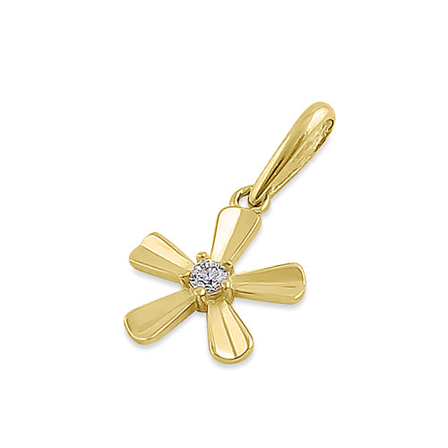 Solid 14K Yellow Gold Groovy Flower CZ Pendant