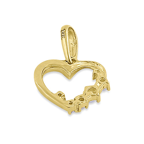 Solid 14K Yellow Gold Asymmetrical Heart CZ Pendant